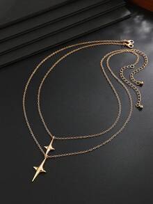 2pcs Fashion Minimalist Star Pendant Necklace, Metal Chain Necklace Set, Suitable For Daily Commute Wear, Casual Style Accessory, Ideal Gift For Men, Birthday Gift, Holiday Gift - 2pcs - View 3