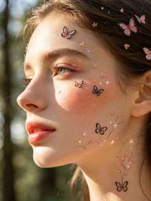 2pcs 3D Embossed Watercolor Butterfly Face Stickers, Waterproof Butterfly Face Decor Stickers; Suitable For Music Festivals, EDM Parties, Cosplay, Wedding Bridal Makeup - Multicolor - View 5
