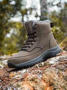36-48 Size Plus Size Men's Winter Plush Lining Snow Boots, Non-Slip Hiking Shoes, Durable Thick Sole, Suitable For Winter Daily Walking And Outdoor Snow Strolling - 909 Khaki - View 10