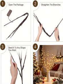 1/2pcs 20LED Brown Realistic Tree Branch Fairy String Lights, Battery Operated, Indoor Bedroom Decor, Holiday Party Tabletop Branch Lights, Outdoor Wedding Decoration, Indoor Christmas Decor - Warm Light - View 12