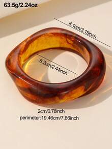 1pc/4pcs Girls Vintage Tortoise Shell Pattern Asymmetrical Wide Cuff Bracelet, Resin & Metal Mixed Distressed Square Bangle Accessory - Multicolor - View 10