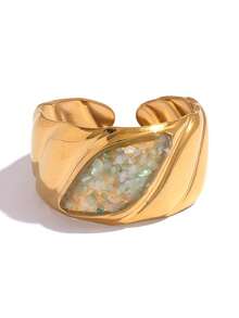 Frminee 5pcs/1pc Summer Ocean Style 18K Gold Plated Stainless Steel Open Rings, Suitable For Daily Wear, Beach Vacation Accessories, Holiday Gift (Natural Shells May Have Slight Color And Texture Variations) - Multicolor 6 - View 9