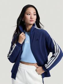 Adidas Women's FAV FT 3S JKT Sports Knit Collarless Jacket KS2816 - Blue - View 1