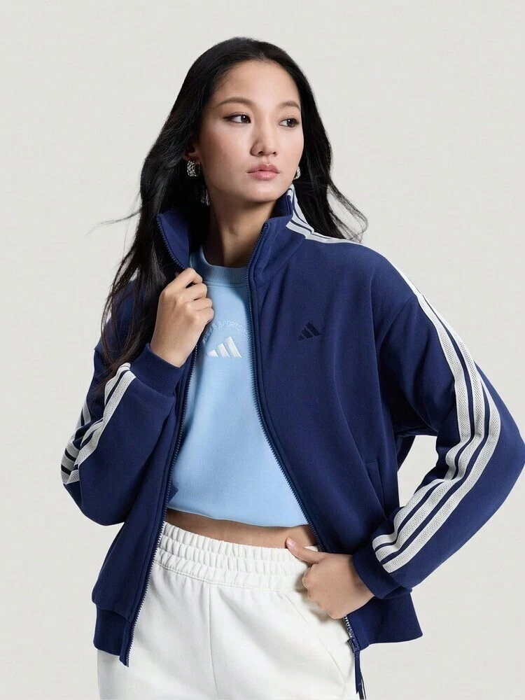Adidas Women's FAV FT 3S JKT Sports Knit Collarless Jacket KS2816 - Blue - View 1