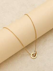 1pc Silver Classic Round Roman Numeral Decor Pendant, Minimalist Style Women's Stainless Steel Necklace, Suitable For Daily Accessories - Gold - View 3