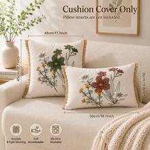 Salbeigrün Wildblumen bestickter Kissenbezug mit Quastenrand, botanischer Blumen Dekorationskissenbezug, Landhausstil Heimdekoration, geeignet für Sofa Bett Schlafzimmer, 1 Stück - Salbeigrün - Übersicht 6