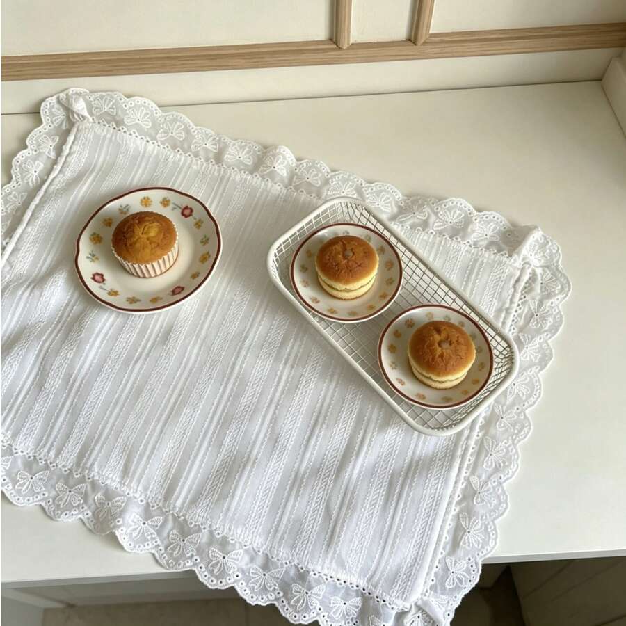 1pc/2pcs/6pcs Korean Wave Texture Striped Placemats, Princess Style Dining Cloth With Ruffle Edges, Cute Food Plate Insulation Mats - Multicolor - View 1