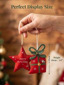 1pc Christmas Star Hanging Ornament, Metal Christmas Tree Decoration, Star Decor, Gift Box Decoration, Christmas Scene Decoration, Home Decor, Room Decor, Party Decoration, Comes With Bow - Multicolor - View 1