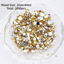 2mm-3mm-4mm-5mm-6mm Mixed Size 1440 Pieces/2000 Pieces/Pack Resin Rhinestone Color Non Heat Fixed Flat Back Adhesive Flash Foaming Rhinestone Jelly Beads For Mugs, Bottles, Rollers, Phone Cases, Handmade DIY Jewelry Accessories - Mixed Size - View 29