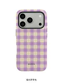 GIIPPA 1pc Cream Yellow Base With Light Purple Plaid Pattern Design, Phone 17 Pro Max Phone Case, Compatible With Phone 16 Pro Max, 15 Pro Max, 14 Pro Max, Korean-Style High-End Fashionable And Fun Phone Case, Compatible With 11/12/13/14/15/16 Pro Max Plus, Elegant Design Suitable For Men And Women, Perfect Gift For Girlfriend On Christmas, Valentine's Day, Easter, Wedding Season And Birthday! - Mauve Purple - View 1