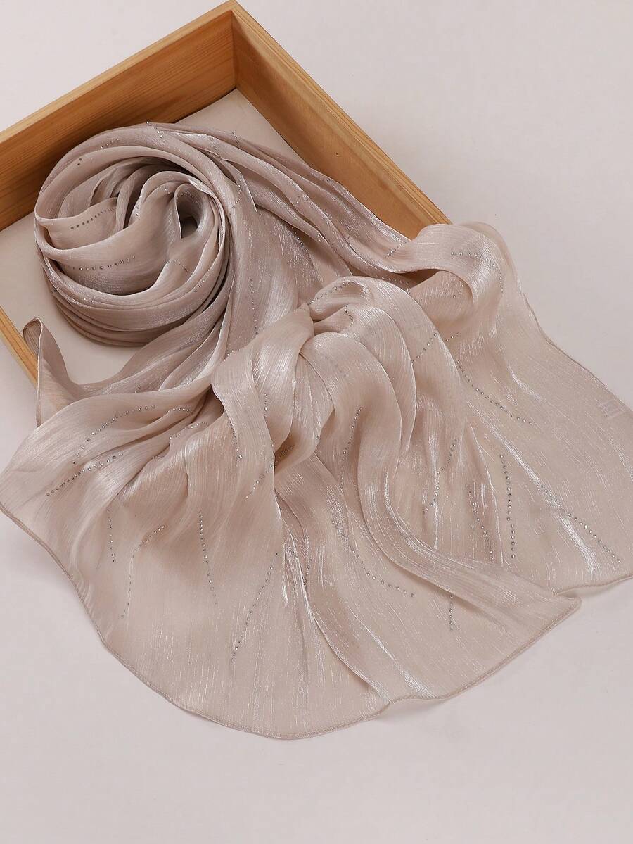 1pc Solid Color Fashionable Rectangular Textured Chiffon Hijab Scarf - Champagne - View 1