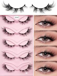 ENCHUW 5 Pairs 3D Fake Eyelashes Natural Lashes Short False Eyelashes Pack Reusable False Lashes Soft Wispy Lashes Fluffy Eye Lashes - Black - View 1