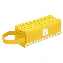 1 pièce Trousse à crayons en tissu Oxford de couleur unie avec double fermeture éclair, grande capacité, créative, simple, portable, logo personnalisé, trousse à crayons de papeterie pour garçons, filles, étudiants, école, rentrée scolaire, esthétique Ins - 1 pièce - Voir 7