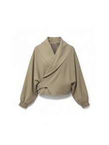 Women's Casual Solid Color Short Jacket, Fashionable Everyday Wear Short Coat - Khaki - View 9