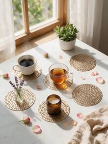 12pcs, Gold Hollow Beverage Coasters, Washable Table Accessories, Non-Slip Table Mats, Breathable And Heat Dissipating, Lightweight And Easy To Store, Suitable For Restaurants, Cafes, Homestays, Compatible With Afternoon Tea, Festivals, Parties, Gatherings, Birthdays, Weddings, Dinner Parties. - Multicolor - View 1