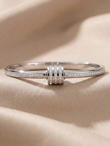 3Pcs Women Silver Stackable Bangle Set, Stainless‑Steel Multi‑Style With Rhinestone & Bamboo Design, Hypoallergenic Jewelry For Daily & Party Gift. - Silver - View 7