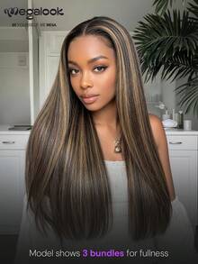 MEGALOOK 1件裝 Balayage 挑染絲滑直髮束 100% 真人髮接髮 柔軟不打結 10A 未加工巴西真人髮 女款巴西真人髮束 - 彩色 - 查看 3