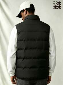 mulinsen Men's Minimalist Stand Collar Vest, Multi-Functional Sleeveless Tank Top With Zipper Pocket Design, Layerable For Winter Daily Wear - Black - View 4