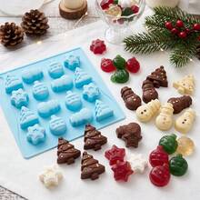1pc 16-Cavity Creative Tree And Snowman Shaped Chocolate Silicone Mold, 3D Candy, Pudding, Cookie, Ice Cube Mold, Cake Decorating Baking Tool - Multicolor - View 4