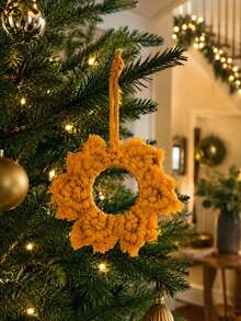 1pc Christmas Yellow Woven Snowflake Hanging Ornament Boho Circular Floral Star Design With Fringe Edges Festive Tree Pendant For Christmas Tree Mantel Window Wall Holiday Party Seasonal Home Decor - Style 3 - View 8