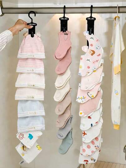 Nursery Closet Hanging Storage Organizer, 360° Rotatable Multi Clip Hanger, Vertical Space‑Saving Rack For Baby Bibs Socks Hats Small Accessories