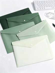 5pcs Gradient Green Thickened A4 Size Transparent Plastic Snap Closure Folders, Large Capacity, Suitable For Contracts, Office Supplies, Student Papers, Stationery, Document Management, Random Styles, Back To School Supplies, School Essentials - Sets - View 1