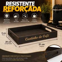 kit Cantinho do Café Quadro Vazado + Bandeja Decorativa Mdf Organizar e servir - Preto - Visão 3