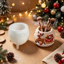 Christmas Reindeer Sleigh Pulling Gift Embossed Succulent Planter Mold, Christmas Theme Reindeer Mold, Compatible With Resin, Plaster, Cement, Concrete, Clay, DIY Handmade Embossed Decor, Home Christmas Gift - A - View 3