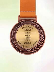 1pc Custom Text Engraved Round Sports Medal,Laurel Wreath Pattern Metal Award Medal With Satin Ribbon,Personalized Marathon 5KM Race Competition Club Ceremony Keepsake Prize - Multicolor - View 7