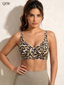 1pc Women's Leopard Print Seamless Comfortable Backless Camisole Bra - Champagne - View 1