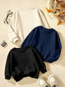 Big Boys Minimalist Casual Game Print Crew Neck Sweatshirt, Comfortable Autumn/Winter Top - Multicolor - View 3
