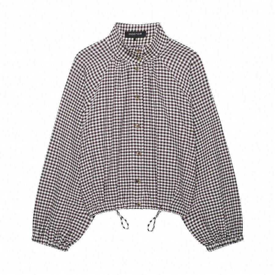 Mellowy Autumn New Women's European And American Style Fashion Minimalist Versatile Slimming Loose Plaid Jacket - Brown - View 1