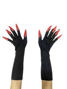 Halloween Dark Style Black Sequin Claw Gloves, Long Realistic Claw Nail Design, Vampire Costume Accessory Gloves, Masquerade Ball, Halloween Party Cosplay Props, Dark Style Outfit Accessories, Holiday Role Play Funny Costume Claw Decoration - A - View 9