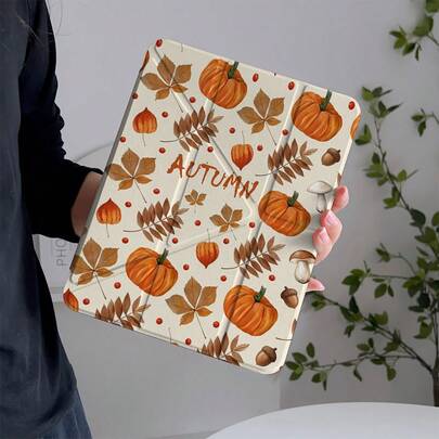Korean Style Ins Autumn Pumpkin Mushroom Maple Leaf Pattern Tablet Protective Case Compatible With Apple 11th Gen Minimalist 10th Gen Tablet Protective Case With Pencil Slot Air 82026 New Pro 11 Fashion Mini 7 Cute Air 7/6 Anti-Bend Y+3 Foldable 11 Inch Girls Tablet Protective Cover Boys Tablet Protective Case