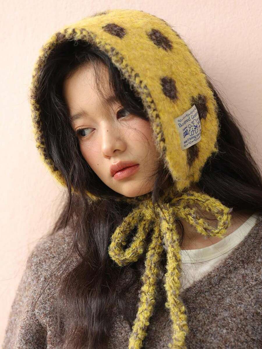 1PC Women's Knitted Ear Warmer Headband, Autumn/Winter New Student Warm Versatile Hat, Red Scarf, Gift, Double-Sided Double-Color Winter Small Scarf - Multicolor - View 1
