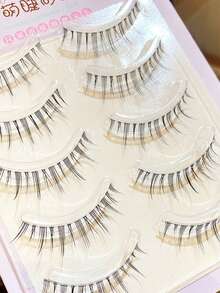 5 Pairs Airy Manga Little Devil False Eyelashes, Natural Air‑Light Clear Thin Band Strip Lashes, Soft Comfortable Reusable Handmade Eye Lashes For Daily Eye Makeup - Black - View 14