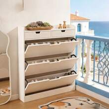 Zapatero De 3 Niveles De Madera Minimalista Estante Estable - Blanco - Ver 3