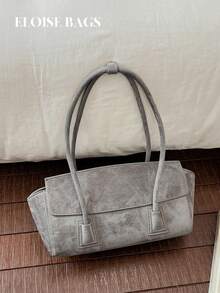 Vintage Baguette Underarm Bag For Women, Minimalist Flap Long Handle Tote Bag, Niche Premium Commuter Shoulder Bag - Grey - View 2