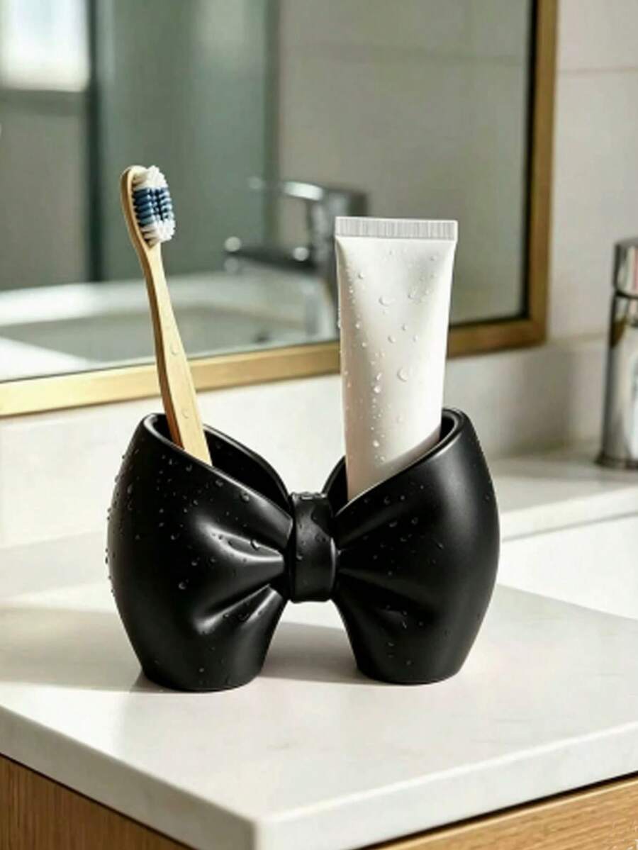 Toothbrush Holder, Cute Bow-Shaped Independent Pen Holder, Suitable For Bathroom And Bedroom, Cute Toothbrush And Pen Holder (No Installation Required) - Multicolor - View 1