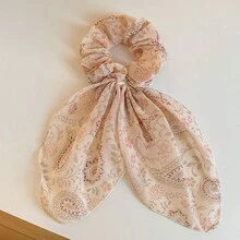 1件復古馬紋緞面髮圈，長飄帶蝴蝶結彈性髮圈，時尚馬尾髮飾，適合女士日常佩戴 - 彩色 - 查看 5