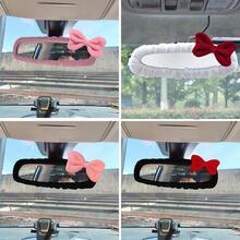 1pc Universal Plush Rearview Mirror Cover, Bow Plush Rearview Mirror Cover, Car Accessories, Car Decoration, Decorative Car, Gift, Rearview Mirror Protection Cover, Pink Car Rearview Mirror Protection Cover, Cartoon Car Interior Decoration Accessories - Little Bow - View 1