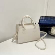 Solid Color PU Handbag Minimalist Casual Small Square Bag Commuter Mini Shoulder Bag Fashion Crossbody Bag For Outings - Beige - View 6