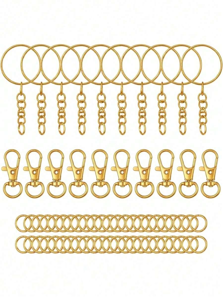 70/140/280/560pcs Keychain Making Materials Set - 40pcs Swivel Clasps, 10pcs Key Rings, 50pcs Open Jump Rings, DIY Keychain Handmade Tools (Gold/Silver)