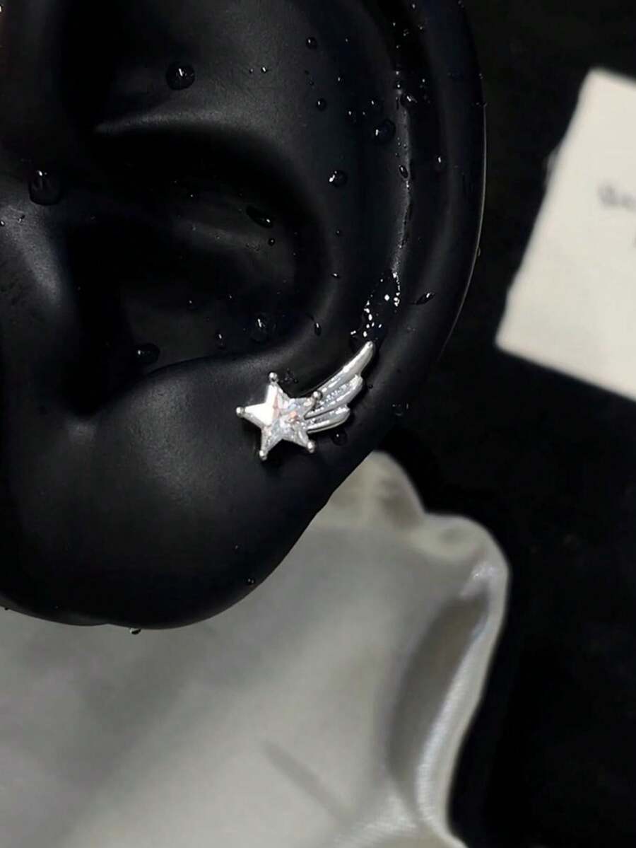 流星鋯石耳釘,Y2K酷感迷你耳軟骨穿刺耳環,精緻亮面金屬耳飾,適合女性日常與派對佩戴 - 銀色 - 查看 1