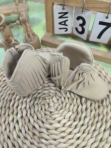 Classic Infant Tassel Design Casual Boots, Soft Sole Comfortable Walking Shoes For Newborns, Suitable For Spring And Autumn - Apricot - View 3