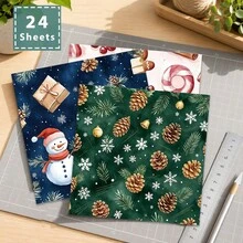 Tlenpo 24pcs, Watercolor Christmas Series Stationery Paper, Multiple Patterns Available, Warm Christmas Holiday Scrapbook Paper, DIY Diary, Planner Collage, Junk Journal Pages, Junk Art, Reuse, Handmade Photo Album, Decorative Materials - Square - View 7