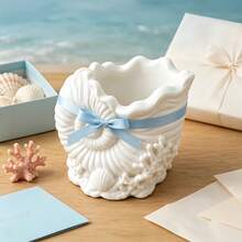1pc 3D Cosmetic Storage Box, Shell Coral Makeup Brush Holder, Ocean Theme Seashell Desktop Organizer, Coastal Style Cosmetic Storage Cup, For Storing Brushes, Eyebrow Pencils, Etc. Beautiful Vanity Desktop Container, A Favorite Home Office Vanity Decor Gift For Ocean Lovers. Hair Organizer - White - View 2