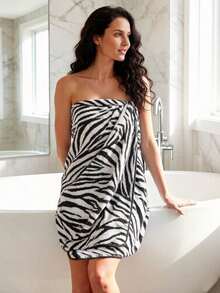 2/6/8PCS Black Zebra Print Towel Set Striped Towel Set Fashionable Coral Fleece Soft Bath Towels For Bath Spa Gym Super Absorbent Bath Sheets - Black - View 6