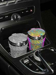 Luxury Diamond Ashtray Portable Car Ashtray With Lid Windproof, Suitable For All Vehicles, Fashion Creative Full Diamond Car Smoke-Free Cup Holder, Universal For All Car Models, Car Interior Shiny Decorative Accessory, Non-Electric - Multicolor - View 12