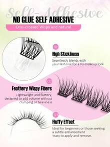 Asiteo 70pcs Cluster Self-Adhesive False Eyelashes, Natural Look, Pre-Glued, DIY Eyelash Extensions, No Glue Needed To Wear, Suitable For Daily Use, Eyelash Clusters, Single False Eyelashes - D - View 3